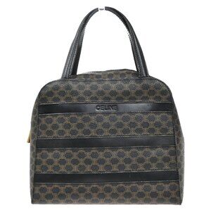 CELINE Logo Macadam Pattern Hand Bag PVC Leather Brown Black GHW 67EG145